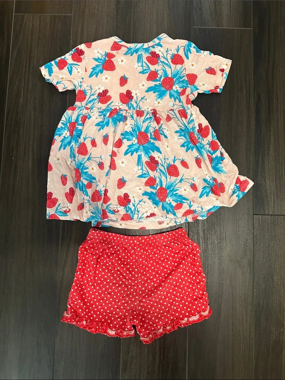 Posh Peanut Strawberry Peplum Top & Polkadot Ruffle Shorts Set - Size 5T